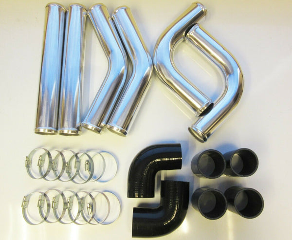 Universal Intercooler Pipework Kit (FMIC), Alloy Pipes, Silicone Hoses, Hose Clamps - Choice of Diameters / Colours