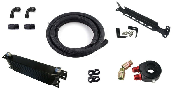 13 Row Universal Oil Cooler Kit BLACK, DIY Including Mountings, Lines, Fittings