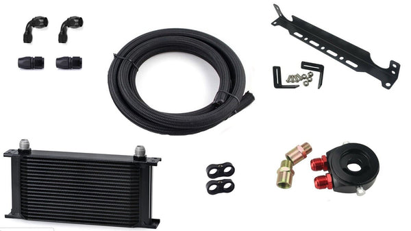 19 Row Universal Oil Cooler Kit BLACK, DIY Including Mountings, Lines, Fittings